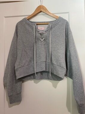 Victoria's Secret Gray Lace-Up Cropped Hoodie